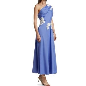 LELA ROSE Floral Appliqué Cotton Poplin One-Shoulder Midi Dress Size US 6 NWOT